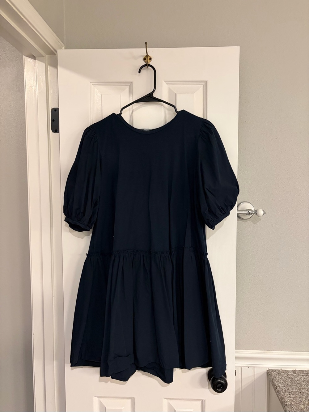 Zara Puff Sleeve Mini Dress Medium Navy